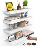 BAYKA Floating Shelves for Wall, 15.7in Wall Mounted Rustic Wood Shelves for Bathroom, Bedroom, Living Room, Kitchen, Hanging Shelf for Books/Storage/Room Decor with 22lbs Capacity (White, Set of 4)