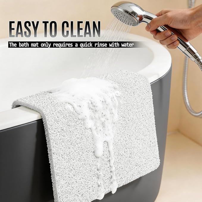 Joyhalo Shower Mat Bathtub Mat Non Slip, Bathmats Non Slip, Quick Drying Foot Scrubber Loofah Mats for Shower, Tub, Bathroom, Home,17x30inch, White