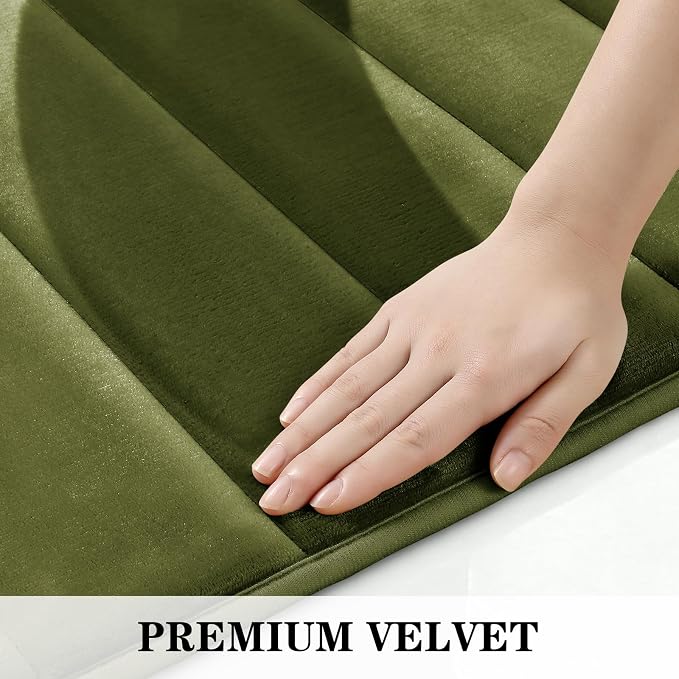 BYSURE Sage Green Memory Foam Bathroom Rug Set 3 Piece, Non Slip Extra Soft Absorbent Machine Washable Toilet Bath Toilet Mat (17"x24"+20"x32"+U Shape 20"x24")