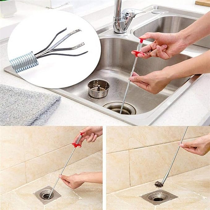 Drain Clog Remover - Gutter Cleaning Tools Drain Cleaner for Toilet Sewer Shower Kitchen Bathroom Tub Clogged Drains Opener Cleaning Tool, Flexible Grabber Claw Pick Up Reacher (7-in-1)