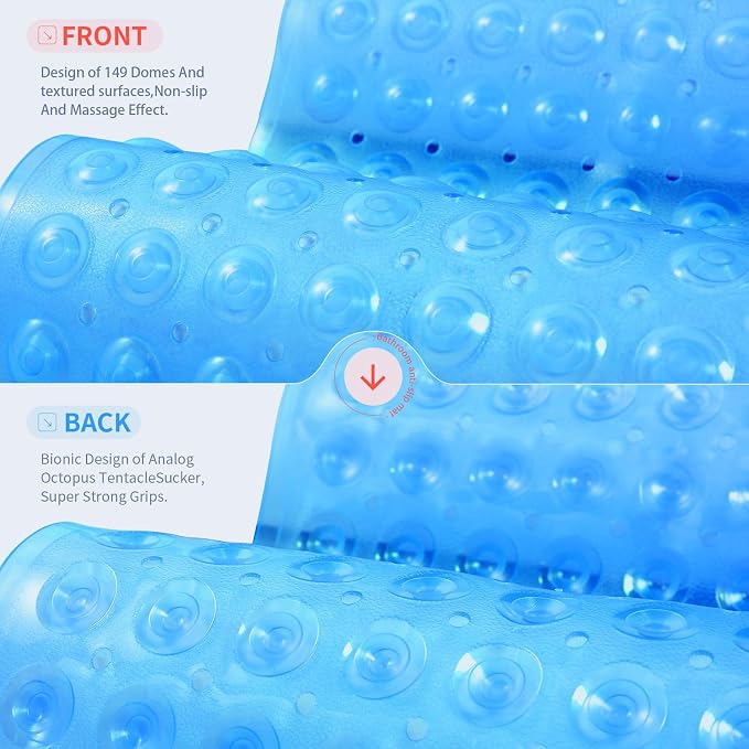 Anti-Slip Bathtub Shower mat, 28×15（ 70×37cm） inch Soft Oversized Machine Washable Non-Slip Bathtub mat with Drainage Holes, Bathroom Floor Suction Cup.（1-Sky Blue）
