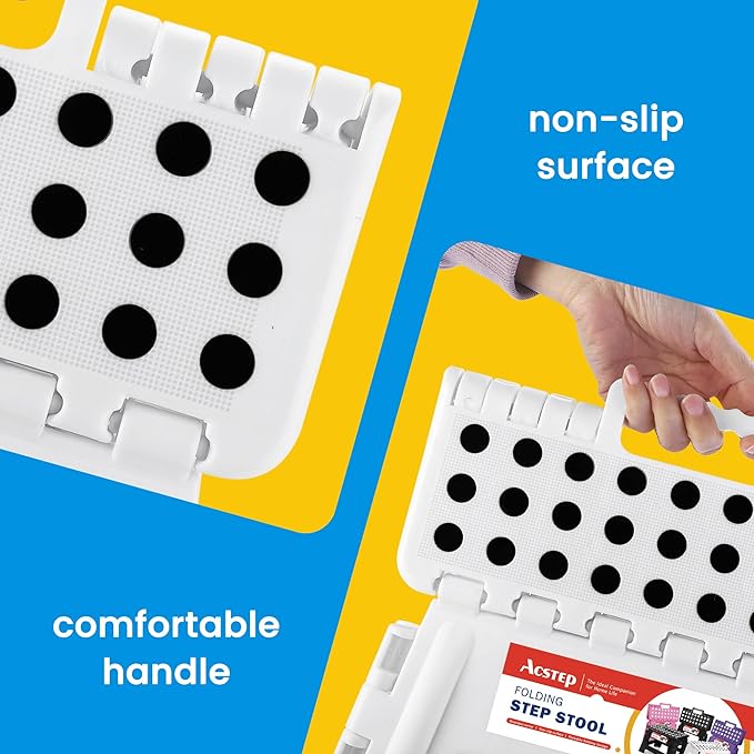 ACSTEP Folding Step Stool Portable Collapsible Plastic Step Stool 9 Inch Foldable Step Stools Non Slip Folding Stools for Kitchen Bathroom Bedroom (White)
