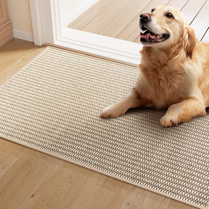 Indoor Doormat, 24" x 40", Double-Tone Beige, Non-Slip Backing Protection,Low Profile Front Doormat, Front Door Mat Entrance, Entryway, Exquisite Lock Edge, Kitchen mats