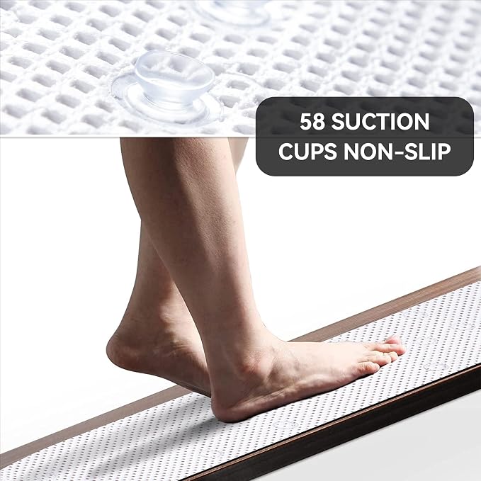 Bathtub Mat Non Slip Ivory 36” X 17” Shower Mat Soft Foam Bath Mats for Bathroom Tub, Bathtub Mat with Drain Holes, Suction Cups, Shower Mat Non Slip