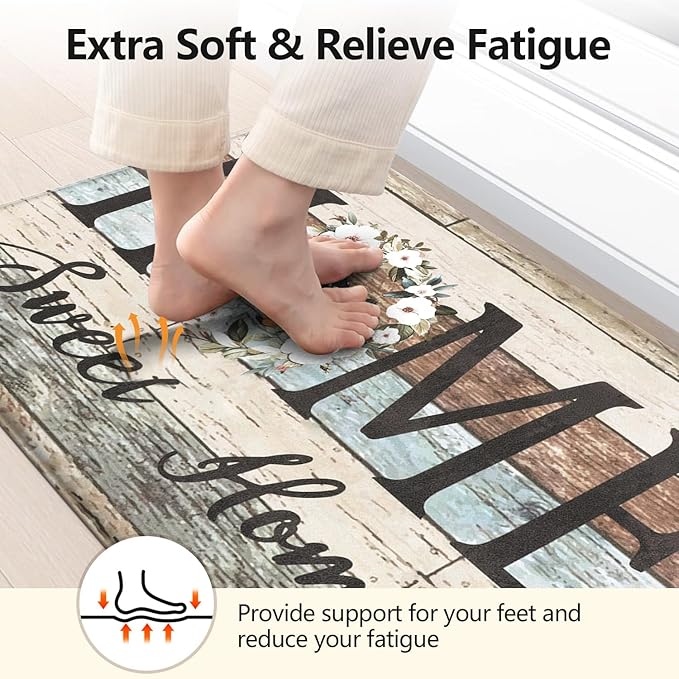 Yamaziot Anti Fatigue Kitchen Rug Set of 3, Non-Slip Waterproof Farmhouse Cushioned Comfort Standing Floor Mat for Kitchen, Office, Sink, Laundry