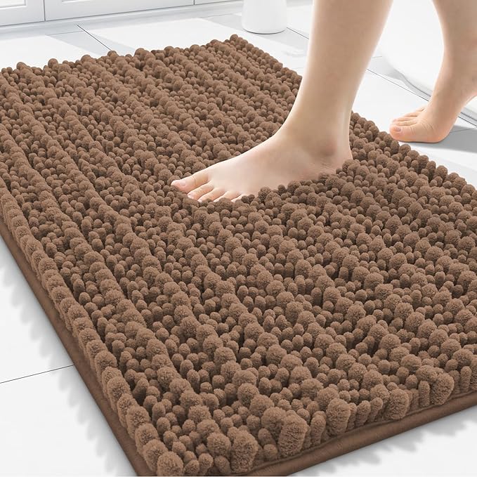 Smiry Bathroom Rugs Mat 30x20, Extra Soft Absorbent Chenille Bath Rugs, Non Slip Rubber Backing Machine Washable Quick Dry Bath Mats for Bathroom Floor, Tub, Shower, Home Decor Accessories, Mocha