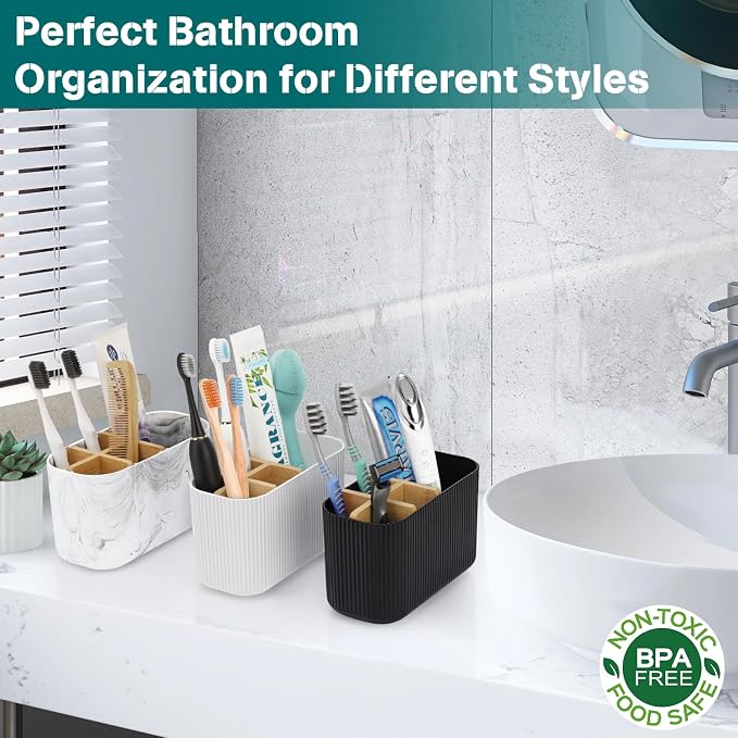 GFWARE White Toothbrush Holder - Bamboo Toothbrush Holders for Bathrooms Electric Toothbrush Holder Organizer Kids Toothbrush Holders for Bathrooms Countertop