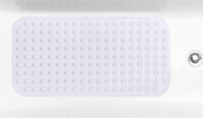 Large Non-Slip Bathtub & Shower Mat 31”x16” (Smooth/Non-Textured Tubs Only) Safe, Clean, Machine-Washable, Superior Grip&Drainage, Vinyl, Transparent Clear