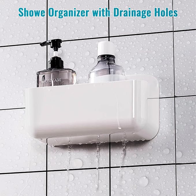 CGBE 2 Packs Cabinet Door Organizer, Acrylic Adhesive Shelf Wall Mounted Storage, Self Adhesive Shower Shelves Without Drilling, Automatic Draining Clear Shower Organizer for Bathroom