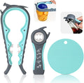 Jar Opener Set - 6-in-1 Adjustable Jar Opener Can Opener, 4-in-1 Bottle Opener Lid Opener & Rubber Jar Gripper, Multifunctional Kitchen Gadget for Seniors, Arthritis, Weak Hands (Blue&Grey)