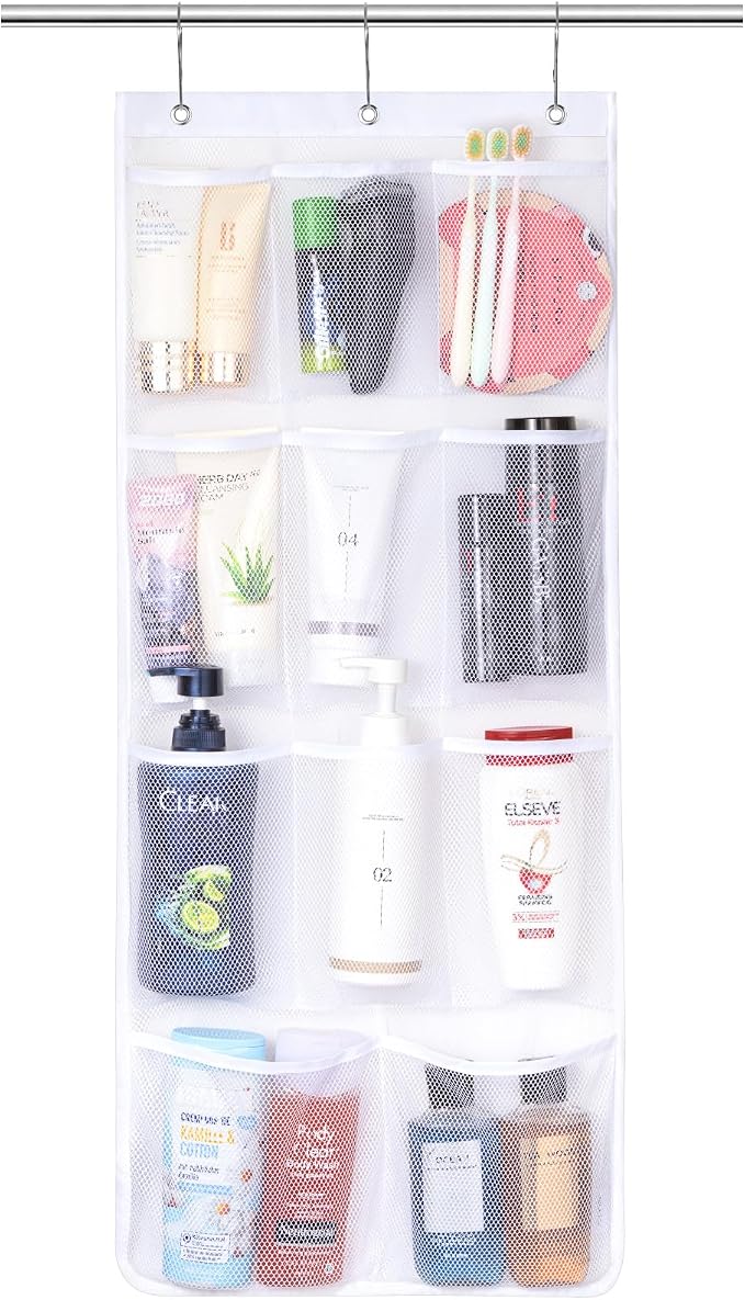 Lifewit Mesh Shower Caddy, 11 Pockets Hanging Shower Organizer with Quick Drying Mesh, Portable Space Saving Bathroom Organizer to Hold Soap, Shampoo and Cruise Ship Essentials, White, 1 Pack