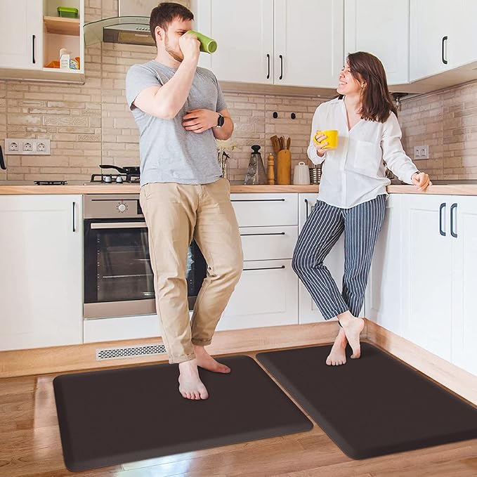 HappyTrends 2 PCS Kitchen Mat Cushioned Anti-Fatigue Floor Mat, Heavy Duty Ergonomic Comfort Foam Standing Mat, Waterproof Non-Slip Kitchen Rugs for Home, Office, Laundry,Chocolate