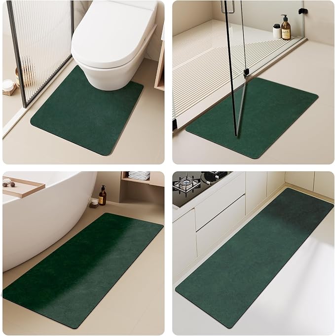 TYUU Bathroom Mat Quick Dry, Bathroom Rugs Non Slip Washable Thin Absorbent Bath Mat Fits Under Door Bathroom Floor Mat Perfect for Bath, Shower, or Sink 24"x60" Dark Green