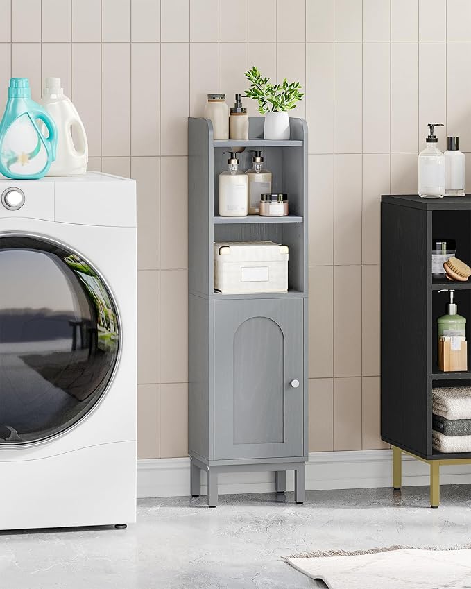 Hzuaneri Bathroom Storage Cabinet, Small Corner Floor Cabinet with Door and Shelves, Narrow Toilet Paper Holder, Bathroom Organizer with Adjustable Shelf, for Small Spaces, Gray BC38221GR