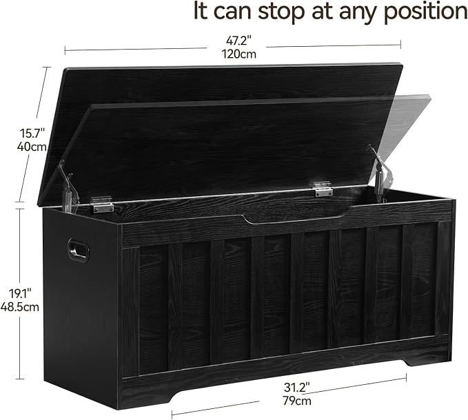 VANKILEY 43.3" Storage Chest Extra Large,Storage Trunk with 2 Safety Hinges,Wooden Storage Bench,Shoe Bench,43.3x15.7x19.1 Inch,Easy Assembly,Storage Bench for Bedroom,Living Room,entryway(Black).