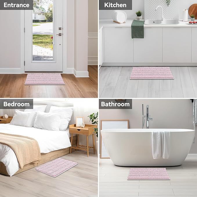 Bcoimo BcoimoBcoimo 24"×17" Chenille Bath Mat – Non-Slip with Backing Bath Rug Ultra-Absorbent and Machine Washable Bathroom Mat Quick-Dry Design. Ideal for Bathroom and Tub Areas