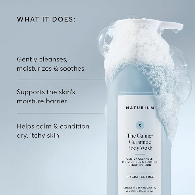 Naturium The Calmer Ceramide Body Wash, Frangrance-Free, Cleansing & Moisturizing for Dry, Sensitive Skin, Dermatologist-Tested, Paraben & Cruelty-Free, 16.9 oz