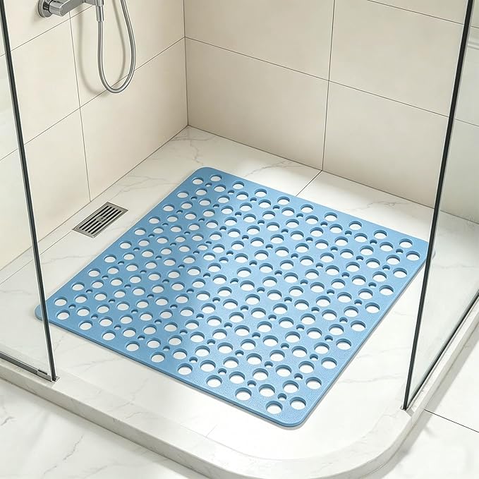 Casa and Beyond Shower Mat, Secure Shower Mats Easy to Clean, Showers Mat with Suction Cup, Washable Non-Slip Bathtub Mats for Inside Showers (Blue,20.9 * 20.9 in)