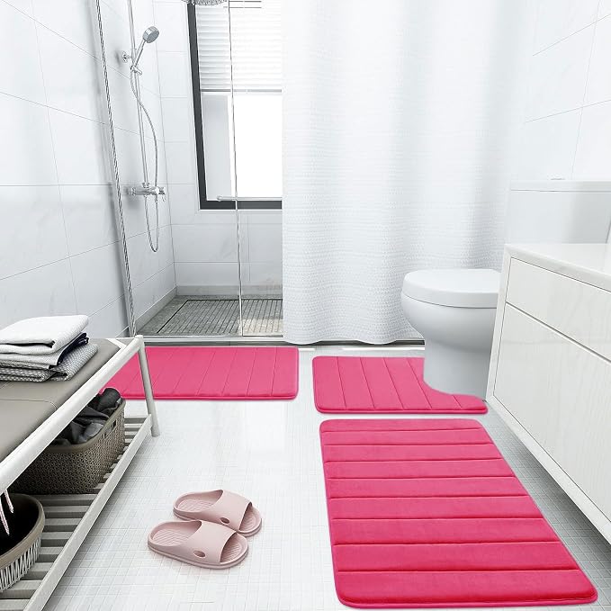 Buganda Memory Foam Bath Mat, 35.4" x 24", Ultra Soft and Non-Slip Bathroom Rugs, Water Absorbent and Machine Washable Bath Rug Runner for Bathroom, Shower, and Tub, Deep Pink