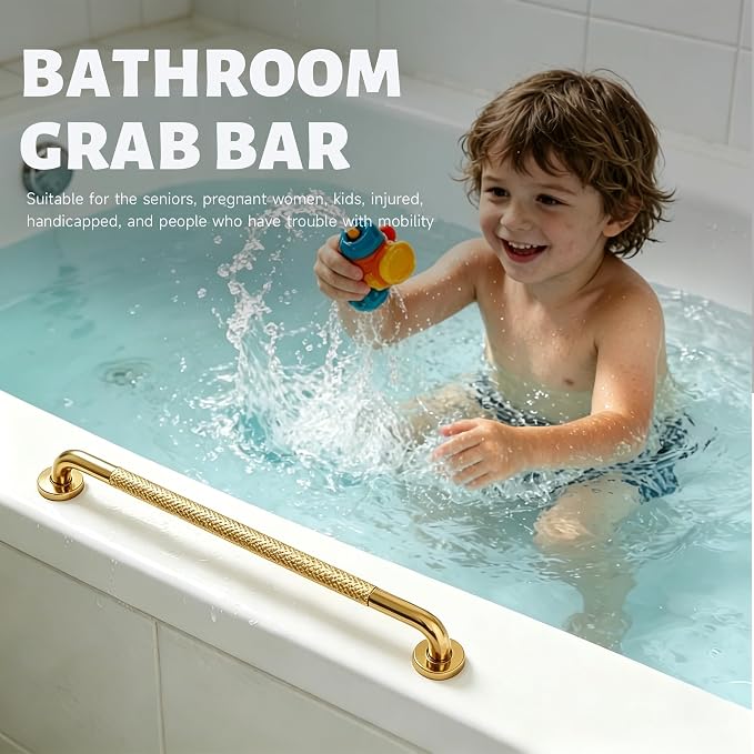 48 Inch Shower Grab Bar 1.25" Dia, 2 Pack Gold Anti Slip Bathroom Grab Bar, 304 Stainless Steel Knurled Handicap Grab Bars, Safety Support Handrail,Bath Shower Handle for Elderly Injury Senior