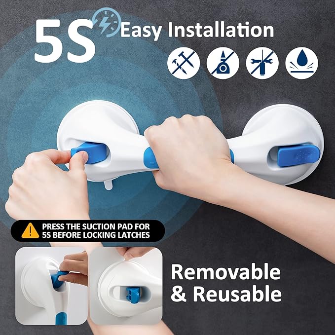 TAILI Shower Grab Bar Suction Grab Bars for Bathtubs and Showers for Elderly, Bath Handle for Seniors Bathroom Safety Handles for Elderly, Handicap Balance Assist Bath Grip No Drilling Removable,G9