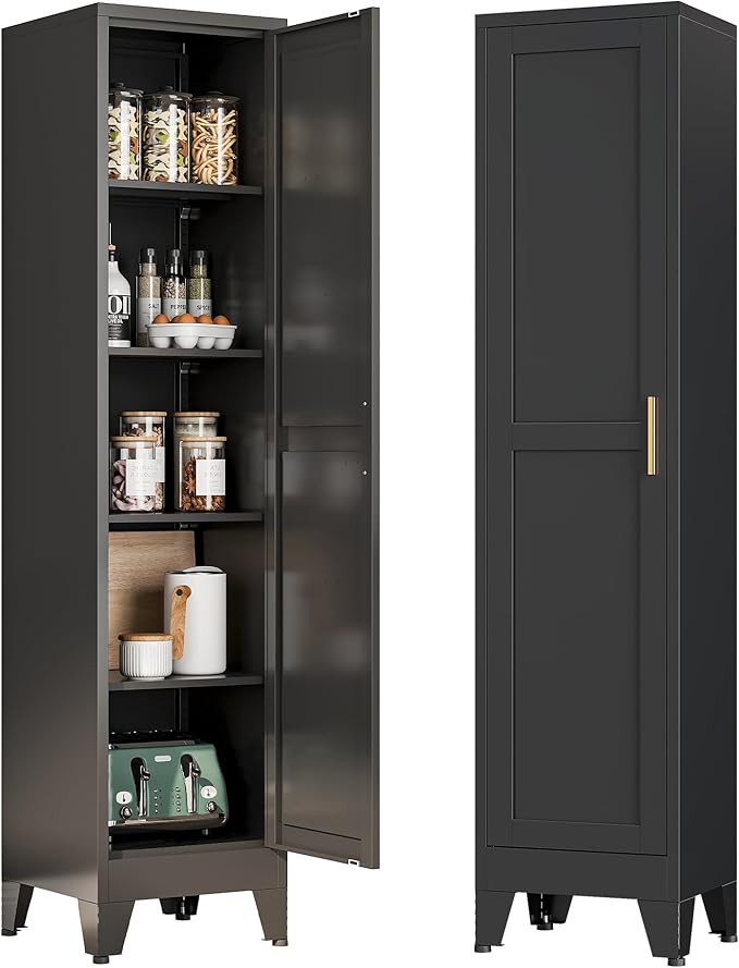 Bevivog Tall Narrow Storage Cabinet, 67" Single Door Metal Storage Locker Cabinet, Freestanding Tall Kitchen Pantry Cabinets for Small Space