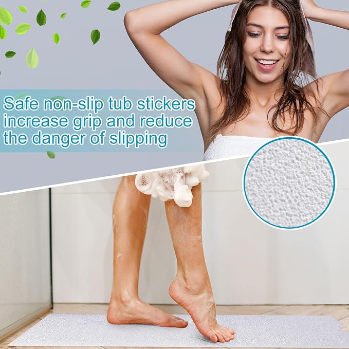 Dunzoom 16" x 40" Non Slip Bathtub Mat with Drain Cut Out Anti Slipping Non Skid Safe Tub Mat Adhesive Peel and Stick Bath Tub Mat PEVA Tub Sticker for Shower Floor Boat Wet Areas(White)