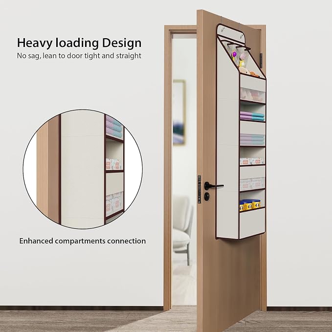 Univivi 5-Shelf Fabric Door Storage Over Door Hanging Organizer with 4 Large Pockets and 3 Small PVC Pockets Nursery Closet Cabinet Wall Mount Hanging Storage Organizers for Baby Nursery (Beige)