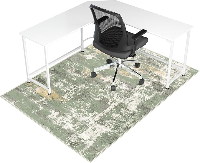 Office Chair Mat for Hardwood Floor & Tile Floor,48"X 60" Heavy Duty Desk Chair Mat for Hard Floors, Under Desk Rug for Rolling Computer Chair,Anti Slip,Low Pile Carpet Floor Protector-Abstract Green