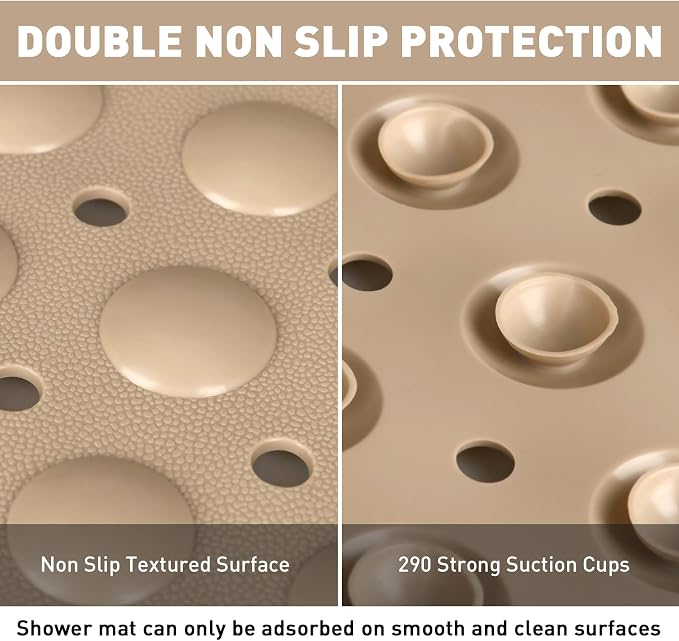 Shower Mat Non Slip: 35.4 x 23.6 Inch Extra Large TPE Shower Mats for Inside Shower - Anti Slip Shower Stall Matt with Drain Hole and Suction Cups for Elderly