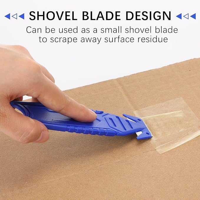 Therwen Safety Box Cutter Knife of Stainless Steel Concealed Blade Package Opener with Tape Splitter for Carton Cardboard Wrap Letter Work Bag Straps Film Utility Tool(Blue,10 Pcs)