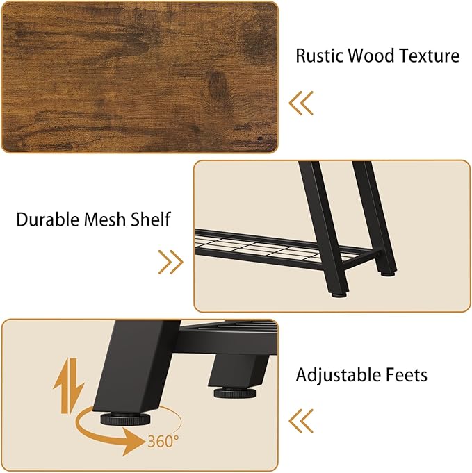 Oastreeful Storage Bench Industrial Rustic Wooden and Metal Entryway Shoe Boots Storage Rack Long Bench Seat for Hallway Bedroom Retro Brown Farmhouse Style
