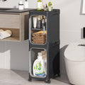 2-Tiers Slim Bathroom Storage Cabinet, Foldable Storage Cabinets,Narrow Bathroom Storage,Movable Bathroom Storage Organizer for Small Spaces,Bathroom,Kitchen,Laundry, Black