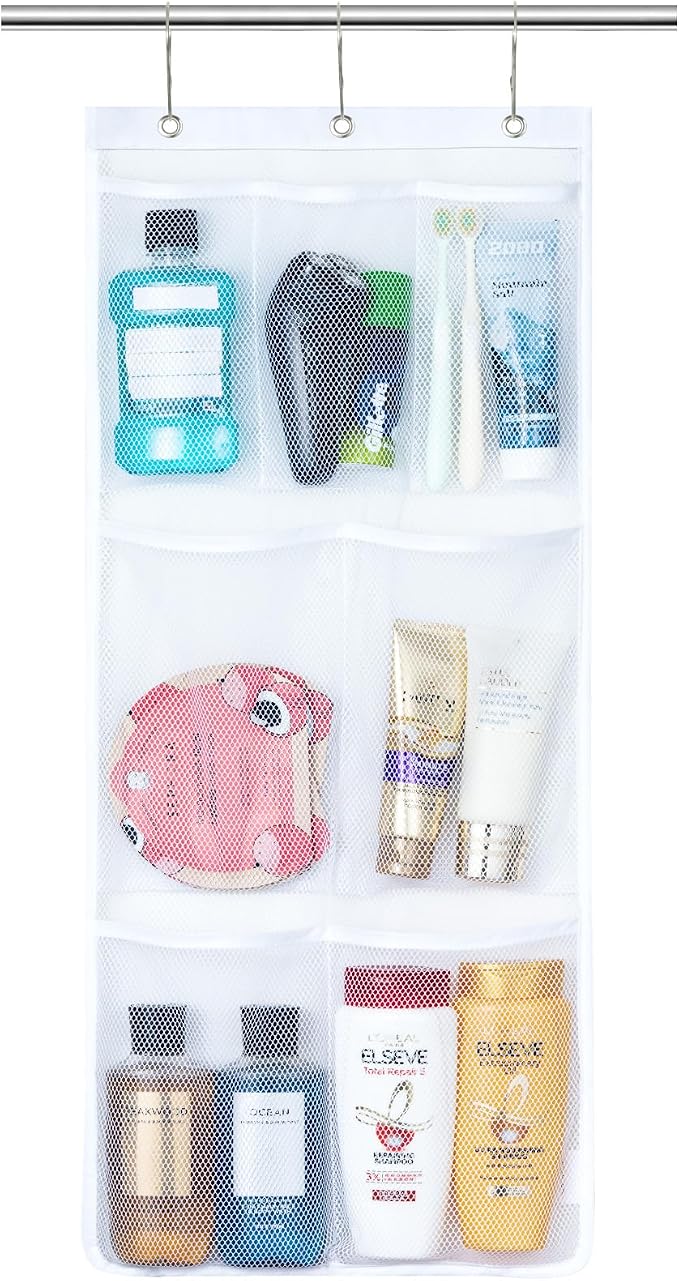 Lifewit Cruise Essentials Shower Caddy Must-Have, 7 Pockets Hanging Bathroom Organizer with Quick-Dry Mesh, Portable Shower Bag to Storage Soap, Shampoo, for RVing, Travel, Camping, White, 1 Pack