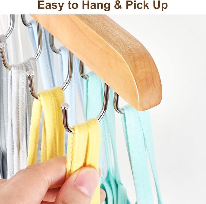 Bra Hanger for Closet, Tank Top Organizer 20 Hooks Capacity Foldable Wood Space Saving Hanger Closet Organizers and Storage for Dorm & Apartment for Tank Top, Hats, Scarf etc.
