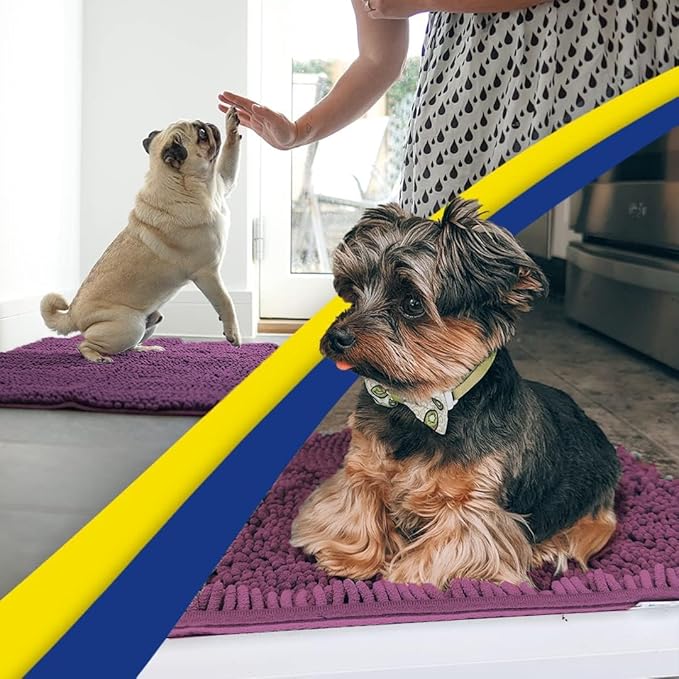 Muddy Mat® | Super Absorbent Door Mat Indoor, Microfiber Quick Dry Chenille Entryway Rug, Non-Slip Front Door Mat, Indoor Mats for Entryway, Machine Washable Pet Rug, Dark Purple 24" x 72"