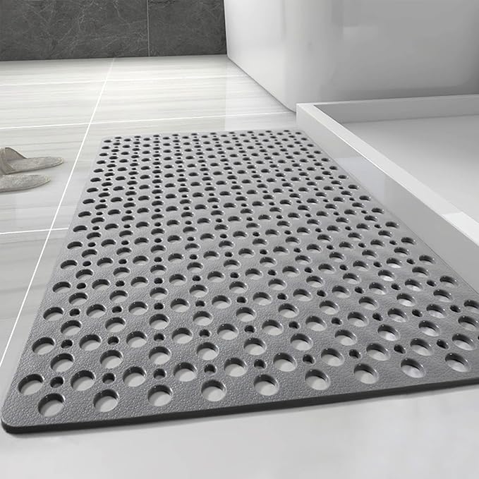 Casa and Beyond Shower Mat, Secure Shower Mat-Non-Slip, Washable Non-Slip Bathtub Mats, with Suction Cups and Drain Holes, Soft Textured Design, Easy to Clean for Bathroom (Grey, 34.6" x 15.7")