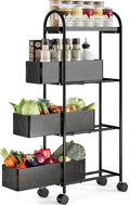 KINGRACK 4-Tier Slim Storage Cart with 3 Pull Out Basket, Rolling Bathroom Organizer Utility, Metal Shelving Unit Slide Out, Lockable Wheels, Easy Assembly for Narrow Place, Kitchen, Office, Black