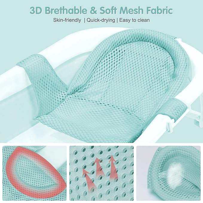 Colorlife Baby Bath Seat Support Net Infant Bathing Seat Support Mat, Adjustable Comfortable Non-Slip Three-Pointed Baby Shower Net Bathtub Sit Up Mesh for Newborn 0-12 Months-Green(No Bathtub)