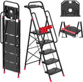 5 Step Foldable Step Ladder Stool with Roomy Tool Tray and Secure Handrail, Foldable Platform Ladder 5 Step Folding Stepstools with Wide Pedals and 800lbs Weight Capacity for Adults, Home, Kitchen