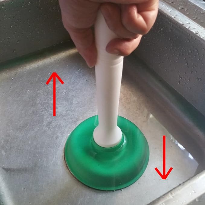 NewFerU Drain Plunger, Small Hand Force Plumber Helper, Little 4 inch Cup Clog Remover, Tiny Rubber Unclogger in 9" Short Handle for Kitchen Sink, Bathroom Toilet, Shower Bath Tub (Green)