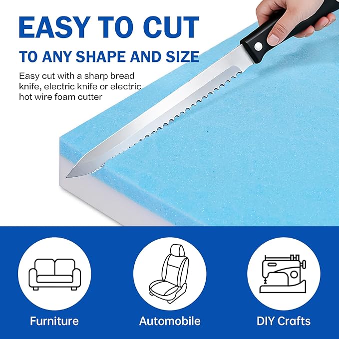 High Density Upholstery Foam Cushion - 5" Thick x 24" x 72", Gel Memory Foam Support Padding for Seat Cushion Replacement, DIY Projects, Sofa Mattress Support