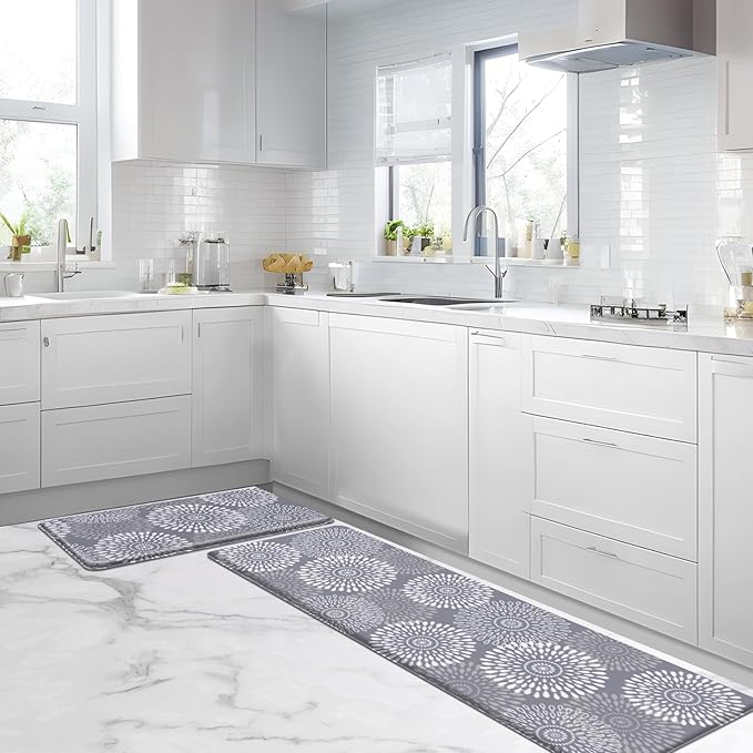 LuxStep Kitchen Mat Cushioned Rugs Anti-Fatigue Mats for Kitchen Floor,Waterproof Non-Slip Mats and Rugs Set for Office,Floor,Laundry 17.3"×30"+17.3"×70",Grey