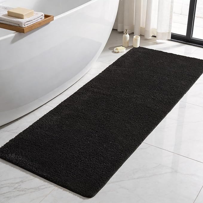 TYUU Bathroom Runner Rug, Ultra Soft Long Bath Mat Super Absorbent Quick Dry Bathroom Runner Rugs 24 x 72 Non Slip Washable, Black 24" x 72"
