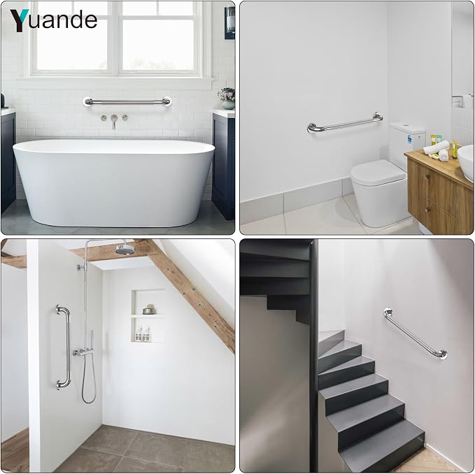 4 Pack 24 Inch Shower Grab Bar, YuanDe Chrome Bathroom Grab Bar Handle w/Anti-Slip Knurled Grip, Stainless Steel Bath Balance Bar,1.25" Diameter Safety Hand Rail Support,Handicap Injury Elderly Senior