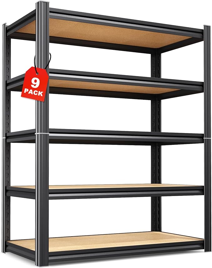 Set of 9-71"H-35"W-16D Garage Shelving-2050LBS 5 Tier Storage Shelves,Adjustable Heavy Duty Metal Shelving Unit and Storage Large Rack,Utility Steel Shelf For Shop Warehouse Industrial Pantry Basement