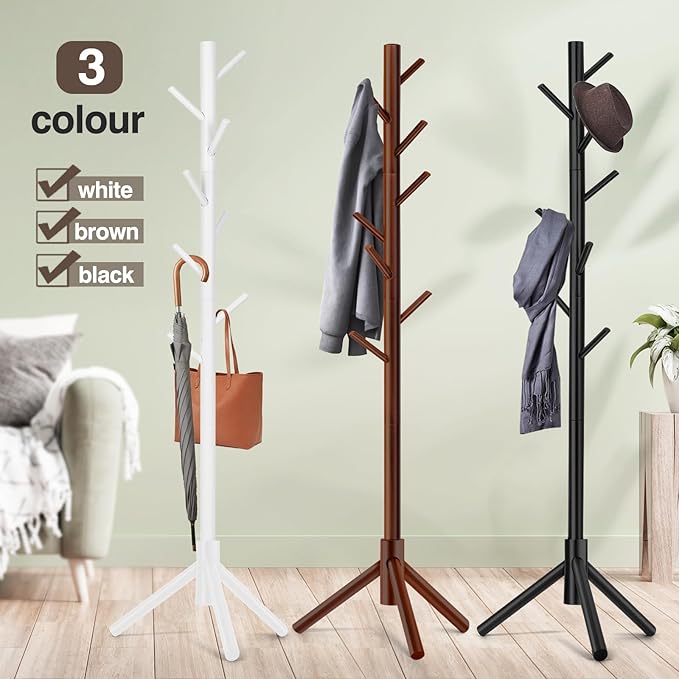 WANGMUXIA 2 PCS Coat Rack, Freestanding Coat Rack with 8 Hooks and 3 Adjustable Size Tree Coat Racks for Bedroom, Hallway, Entrance, Office, for Hats, Coats, Scarves, Handbags