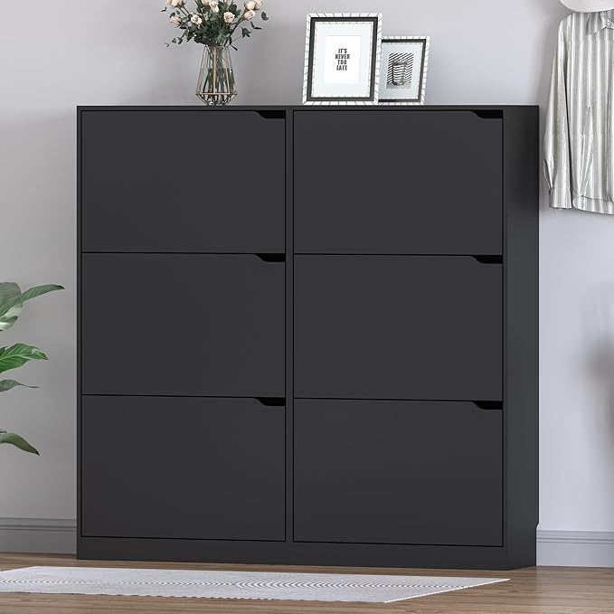 BORNOON Shoe Cabinet with 6 Flip Drawers, Slim Narrow Shoe Storage Cabinet, Freestanding Shoe Organizer for Entryway, Hallway, Foyer