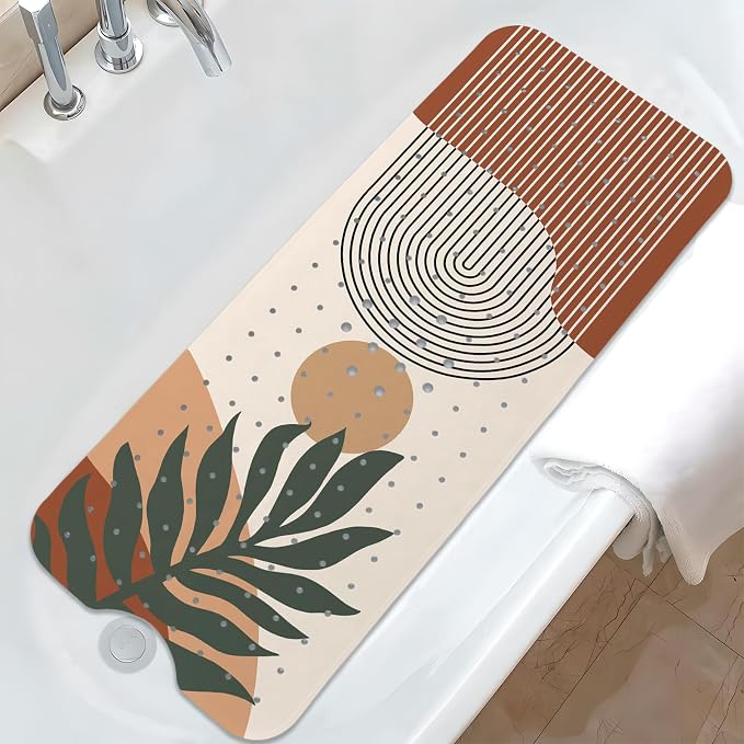 Rainbow Bathtub Mat Non Slip, Boho Baby Bath Mat for Tub Rubber Tub Mat, Kids Bath Mats for Bathroom Abstract Anti Slip Shower Mat with Suction and Drain Holes Machine Washable, 40″X16″