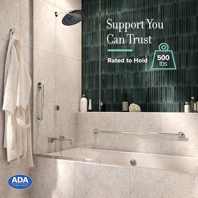 Gatco 960 Glam Grab Bar, Chrome, 12-inch/ADA Compliant Safety Stainless Steel Grab Bar for Bathroom
